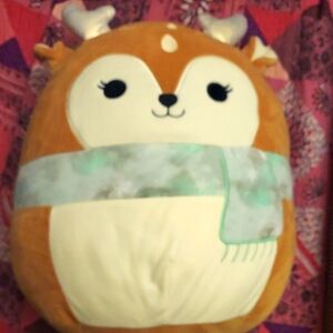 Squishmallows Large Brown and Cream Deer Plush with Scarf
